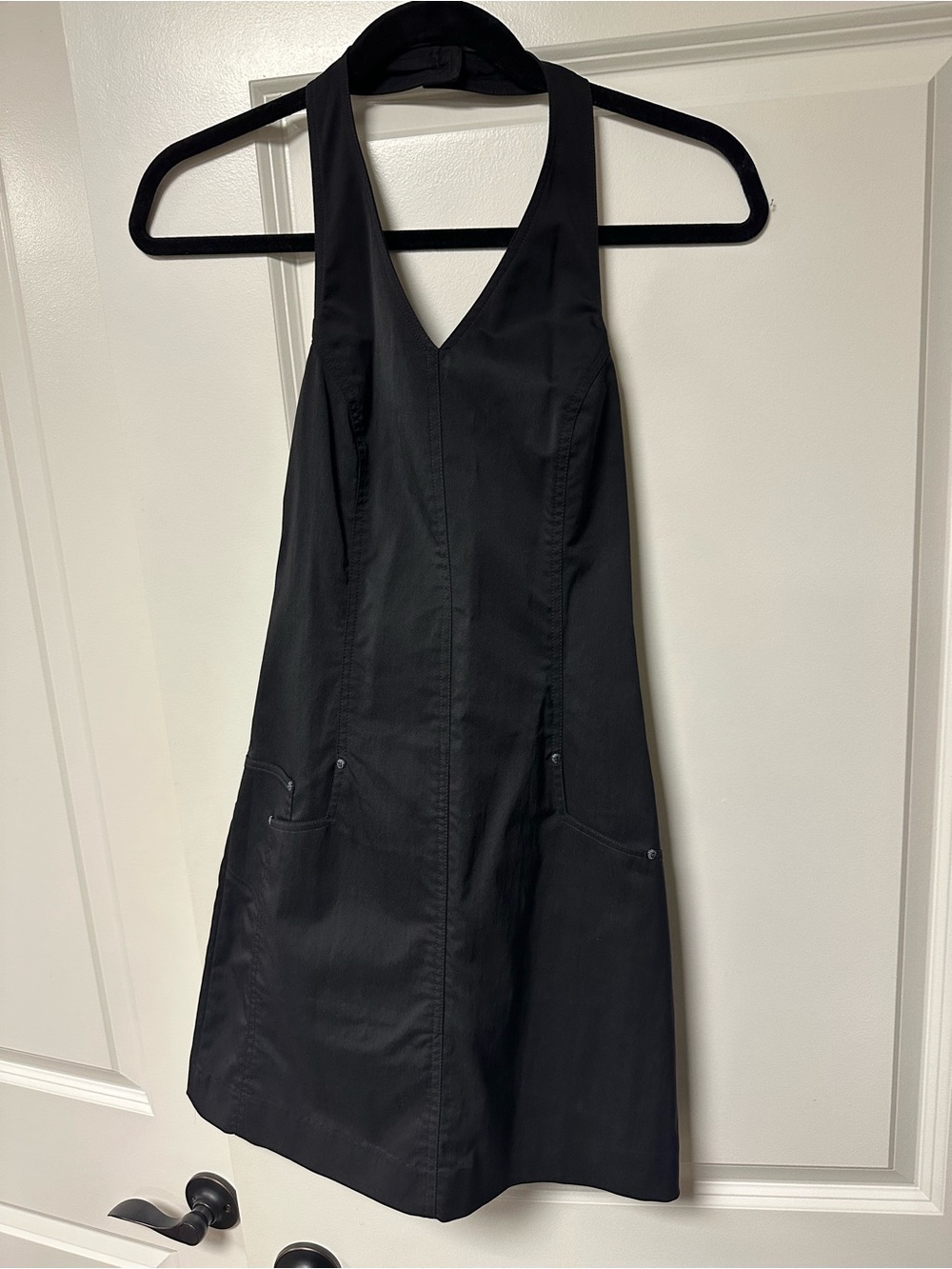Versace Black Halter Mini Dress with Front Pockets